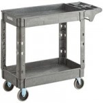 Lavex Large Black 2-Shelf Utility Cart with Premium Handle, Built-In Tool Compartments, and Oversized Wheels - 46 3/4 Lavex Large Black 2-Shelf Utility Cart with Premium Handle, Built-In Tool Compartments, and Oversized Wheels - 46 3/4