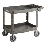 Lavex Large Black 2-Shelf Utility Cart with Premium Handle, Built-In Tool Compartments, and Oversized Wheels - 46 3/4 Lavex Large Black 2-Shelf Utility Cart with Premium Handle, Built-In Tool Compartments, and Oversized Wheels - 46 3/4