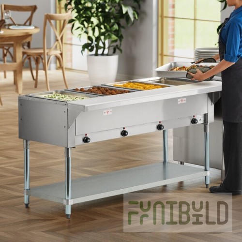 Advance Tabco SW-4E-240 Four Pan Electric Hot Food Table with Undershelf - Sealed Well, 208/240V