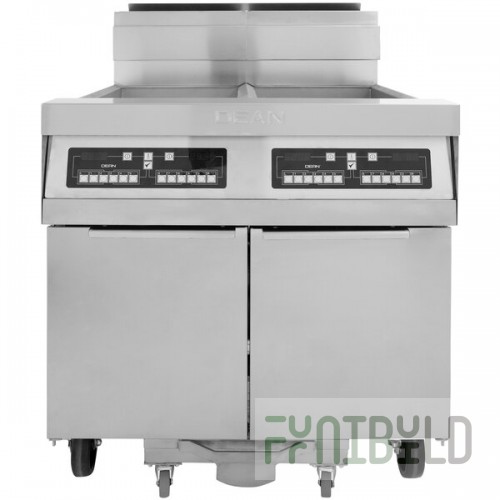 Dean by Frymaster PowerRunner 2FPRG50T 2 Unit Natural Gas Floor Fryer with (2) 50 lb. Frypots and Built-in Filtration