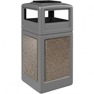 Commercial Zone 720545K StoneTec 42 Gallon Square Gray Decorative Trash Can with Riverstone Panels and Ashtray Dome Lid