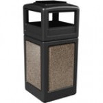 Commercial Zone 720545K StoneTec 42 Gallon Square Gray Decorative Trash Can with Riverstone Panels and Ashtray Dome Lid