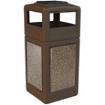 Commercial Zone 720545K StoneTec 42 Gallon Square Gray Decorative Trash Can with Riverstone Panels and Ashtray Dome Lid