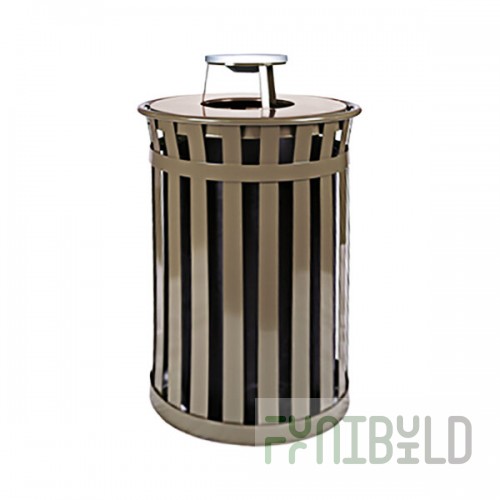 Witt Industries M3601-AT-BN Oakley Standard 36 Gallon Brown Steel Round Outdoor Decorative Trash Can with Ash Top Lid