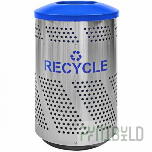 Ex-Cell Kaiser Arena 51 Series ARENA-51 R SS/RBL 51 Gallon Stainless Steel Customizable Outdoor Recycling Receptacle with Dome Top