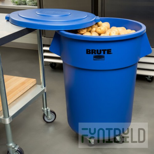 Rubbermaid® BRUTE 55 Gallon Blue Round Trash Can with Lid and Dolly