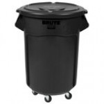 Rubbermaid® BRUTE 55 Gallon Blue Round Trash Can with Lid and Dolly
