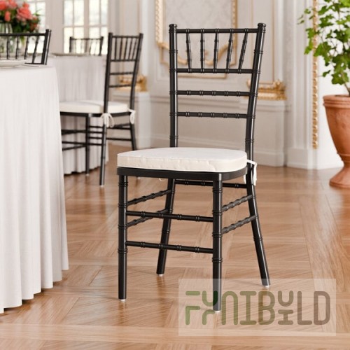 Lancaster Table & Seating Black Wood Chiavari Chair with Ivory Cushion