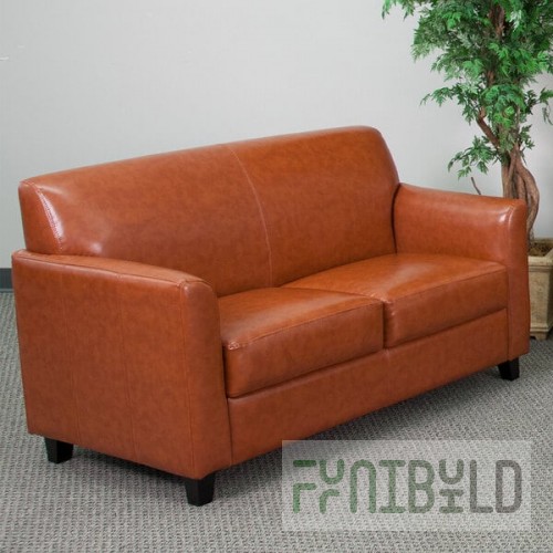 Flash Furniture BT-827-2-CG-GG Hercules Diplomat Cognac Leather Loveseat with Wooden Feet