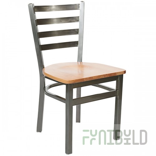 BFM Seating Lima Steel Customizable Side Chair with Natural Wooden Seat and Clear Coat Frame