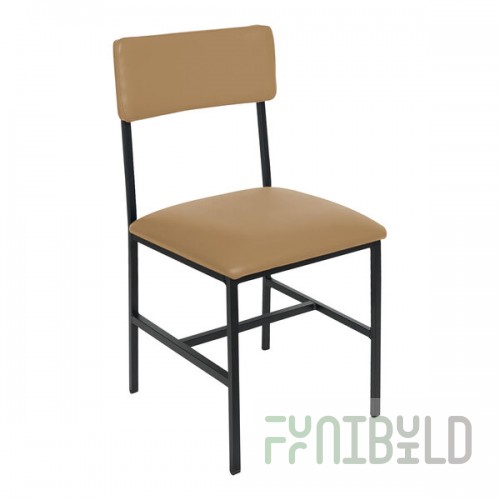 BFM Seating Meghan Black Powder-Coated Steel Customizable Side Chair with Tan Vinyl Back and Seat