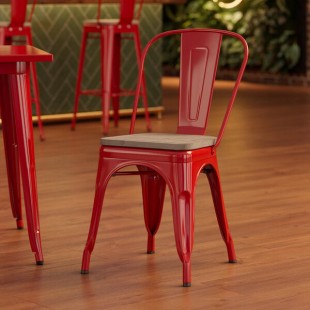 Lancaster Table & Seating Alloy Ruby Red Indoor Cafe Chair with Gray Wood Seat