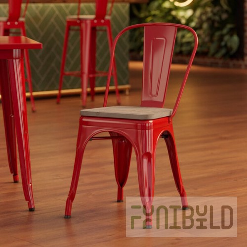 Lancaster Table & Seating Alloy Ruby Red Indoor Cafe Chair with Gray Wood Seat