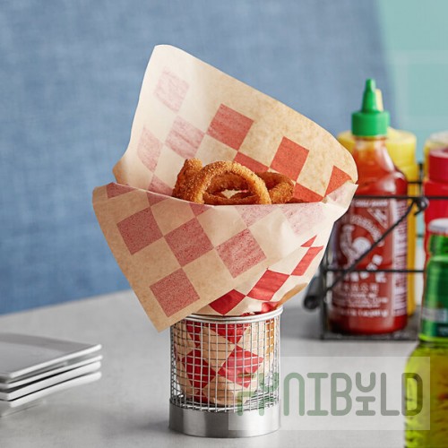 Choice Kraft Red Check Wire Cone Basket Liner / Deli Wrap / Double Open Bag 9