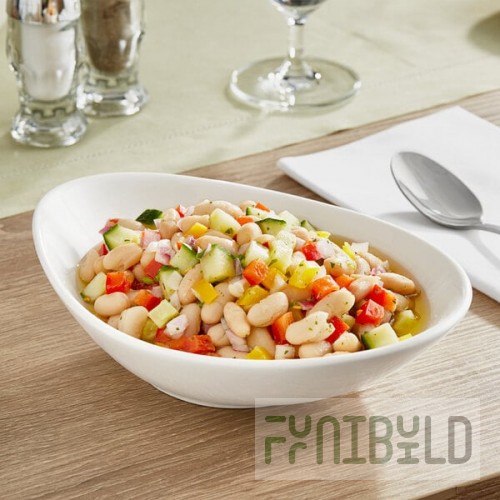 Acopa Nova 24 oz. Cream White Asymmetric Stoneware Bowl - Sample