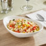 Acopa Nova 24 oz. Cream White Asymmetric Stoneware Bowl - Sample Acopa Nova 24 oz. Cream White Asymmetric Stoneware Bowl - Sample