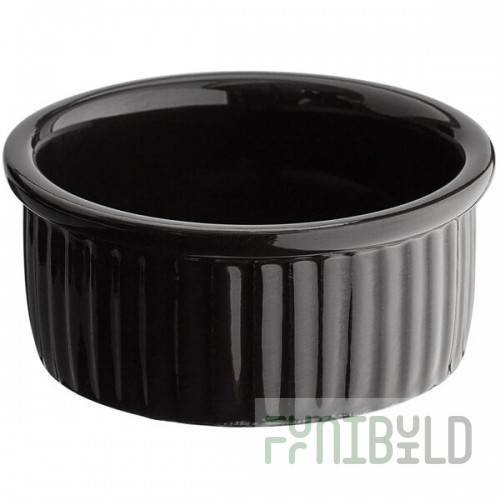 Acopa 4.5 oz. Glossy Black Fluted Stoneware Ramekin - 48/Case