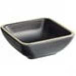 Acopa Ugoki 4 oz. Matte Black Two Compartment Melamine Sauce Dish with Ivory Rim - 12/Pack