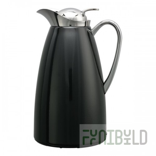 Service Ideas Classy 33.8 oz. Black Powder-Coated Stainless Steel Glass Insulated Coffee Carafe / Server with Push-Button Lid CJZ1BLK