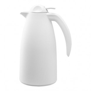 Service Ideas Alpha Carafe 33.8 oz. White Plastic Insulated Coffee Carafe / Server with Push-Button Lid ALPH10WH
