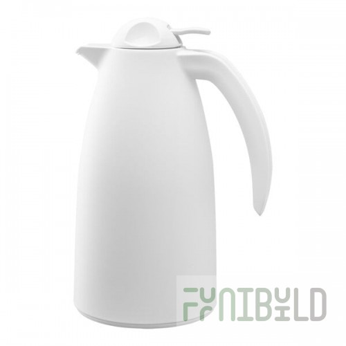 Service Ideas Alpha Carafe 33.8 oz. White Plastic Insulated Coffee Carafe / Server with Push-Button Lid ALPH10WH