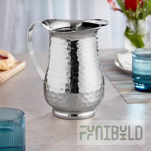 Acopa 64 oz. Hammered Stainless Steel Slender Bell Pitcher with Ice Guard