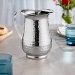 Acopa 64 oz. Hammered Stainless Steel Slender Bell Pitcher with Ice Guard Acopa 64 oz. Hammered Stainless Steel Slender Bell Pitcher with Ice Guard