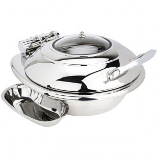 Eastern Tabletop 3938G Crown 6 Qt. Stainless Steel Round Induction Chafer with Hinged Glass Dome Cover
