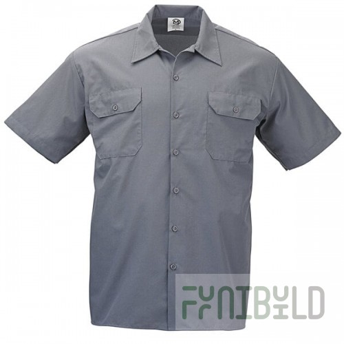 Mercer Culinary M60250BK Metro Edge Unisex Gray Short Sleeve Brewer / Work Shirt - L