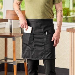 Mercer Culinary M61129BK Genesis® Black Poly-Cotton Short Bistro Apron - 19 Mercer Culinary M61129BK Genesis® Black Poly-Cotton Short Bistro Apron - 19