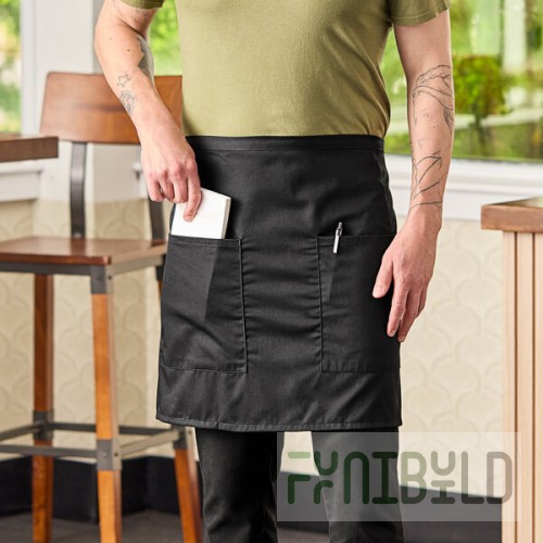 Mercer Culinary M61129BK Genesis® Black Poly-Cotton Short Bistro Apron - 19