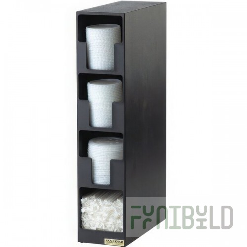 San Jamar L2203 Black 3-Compartment Vertical Countertop Lid Organizer with Straw Bin