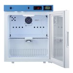 Summit Appliance ACR162GNSF456 EQTemp ACR Series 1.58 Cu. Ft. White / Blue Compact Glass Door Reach-In Medical Refrigerator with Temperature-Monitored Vaccine Storage - 115V