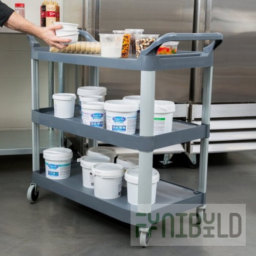 Rubbermaid® FG409100GRAY Xtra Gray 300 lb. Three Shelf Utility Cart / Bus Cart 40