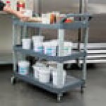 Rubbermaid® FG409100GRAY Xtra Gray 300 lb. Three Shelf Utility Cart / Bus Cart 40 Rubbermaid® FG409100GRAY Xtra Gray 300 lb. Three Shelf Utility Cart / Bus Cart 40
