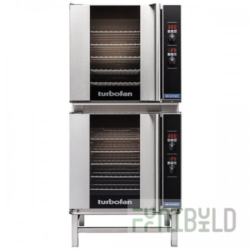 Moffat E32D5/2 Turbofan Double Deck Full Size Electric Digital Convection Oven with Steam Injection and Stainless Steel Stand - 208V, 1 Phase, 11.6 kW