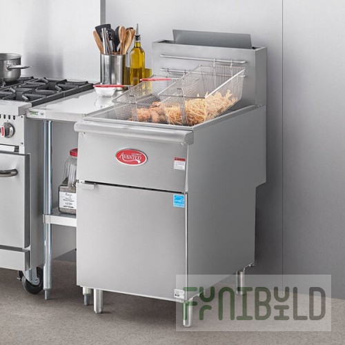 Avantco F5-ES-N 65-70 lb. Natural Gas Stainless Steel Floor Fryer - 100,000 BTU