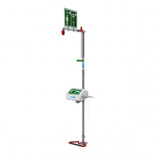 Hughes Floor-Mount Unheated Combination Safety Shower and Eye / Face Wash Station with Closed Bowl and Top Water Inlet 18G45GT Hughes Floor-Mount Unheated Combination Safety Shower and Eye / Face Wash Station with Closed Bowl and Top Water Inlet 18G45GT