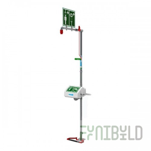 Hughes Floor-Mount Unheated Combination Safety Shower and Eye / Face Wash Station with Closed Bowl and Top Water Inlet 18G45GT