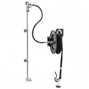 Equip by T&S 5HR-232-01XE2 35' Open Hose Reel System with Single Temperature Wall Mount Base Faucet, Multi-Fit Wall Bracket, and High Flow Spray Valve