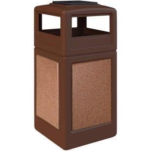 Commercial Zone 720525K StoneTec 42 Gallon Square Brown Decorative Trash Can with Sedona Panels and Ashtray Dome Lid