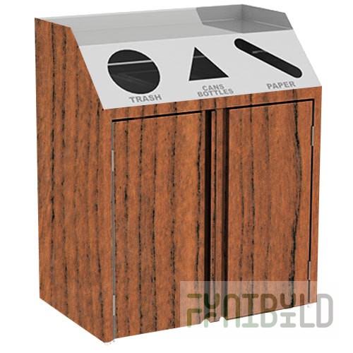 Lakeside 4415VC Stainless Steel Rectangular Refuse / Recycle / Paper Station with Front Access and Victorian Cherry Laminate Finish - 37 1/2
