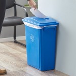 Lavex 16 Gallon Blue Slim Rectangular Recycle Bin with Paper Slot Lid Lavex 16 Gallon Blue Slim Rectangular Recycle Bin with Paper Slot Lid