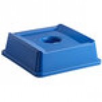 Rubbermaid® FG279100DBLUE Untouchable 35 / 50 Gallon Blue Square Recycling Lid with Hole for Bottles / Cans