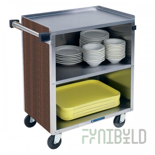 Lakeside 622W 3 Shelf Medium Duty Stainless Steel Utility Cart with Enclosed Base and Walnut Finish - 19
