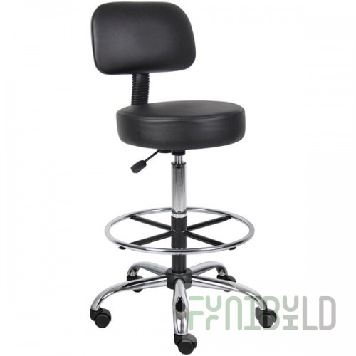 Boss B16245-BK Caressoft Black Vinyl Medical / Drafting Stool with Back Cushion