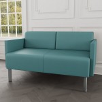 Lesro Luxe Lounge Series Patriot Plus Sea Vinyl Loveseat with Upholstered Arms and Steel Legs Lesro Luxe Lounge Series Patriot Plus Sea Vinyl Loveseat with Upholstered Arms and Steel Legs