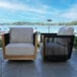 Outdoor Interiors Black Rope and Teak Swivel Chair with Sunbrella Cushions Outdoor Interiors Black Rope and Teak Swivel Chair with Sunbrella Cushions