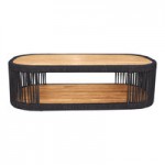 Outdoor Interiors Black Rope and Teak Swivel Chair with Sunbrella Cushions Outdoor Interiors Black Rope and Teak Swivel Chair with Sunbrella Cushions