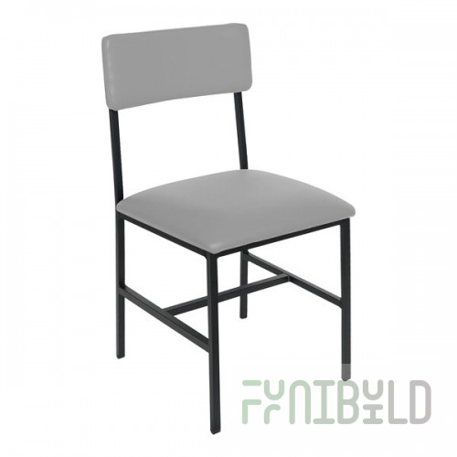 BFM Seating Meghan Black Powder-Coated Steel Customizable Side Chair with Gray Vinyl Back and Seat